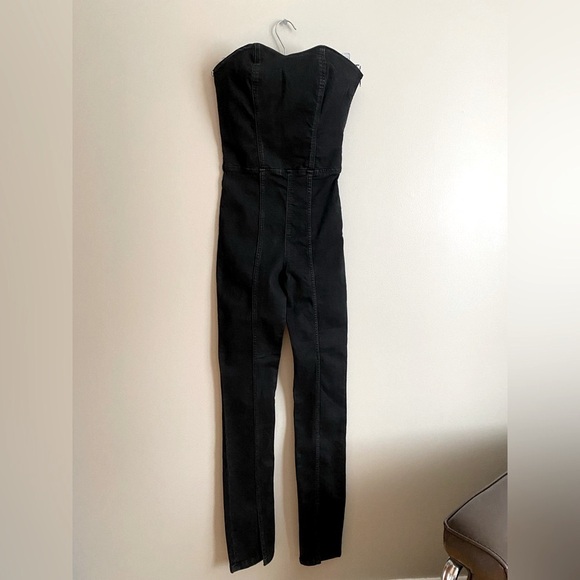 BNWT ZARA Denim Pants Jumpsuit Black with Sweetheart Top Size Small - Picture 2 of 8